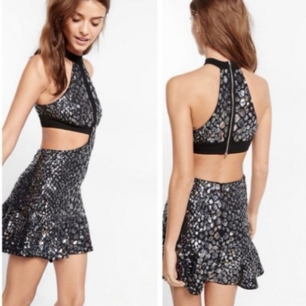 NWT Express Sequin Cut Out Fit & Flare Dress - Picture 9 of 9